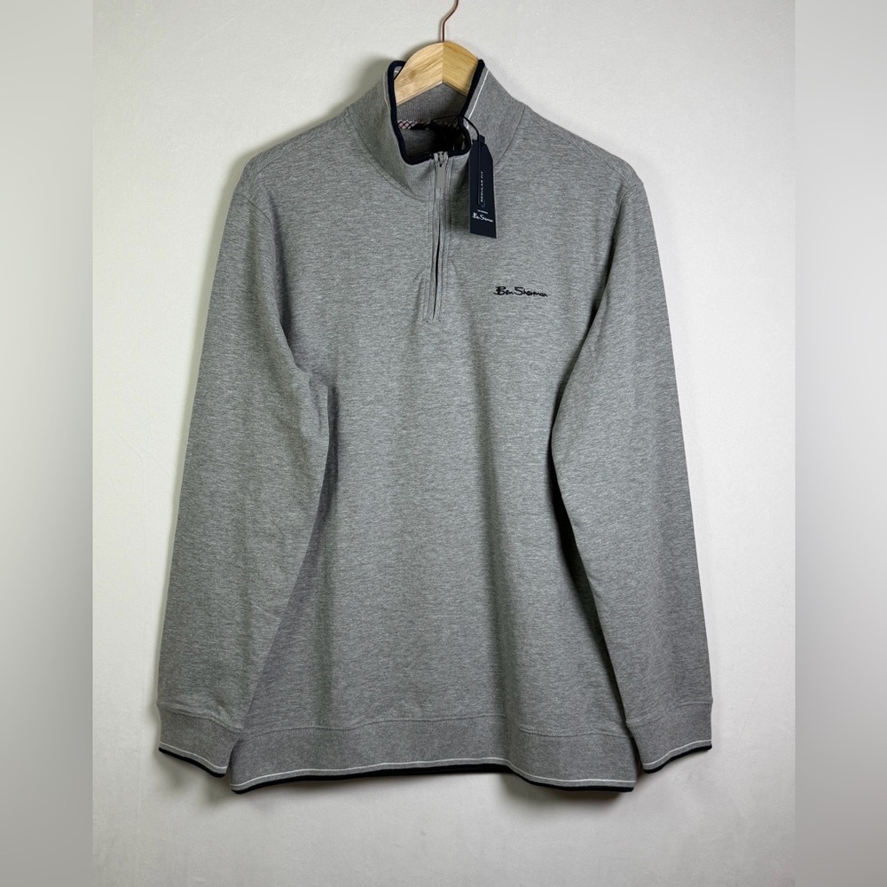 Ben Sherman Men’s Grey Quarter Zip Pullover Sweatshirt L Smart Casual Mod
